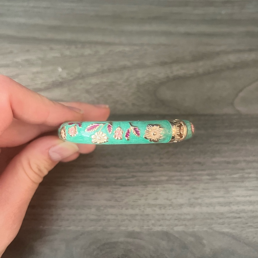 Jiu Long Xing Cloisonné Bracelet - Floral/ Aqua Blue